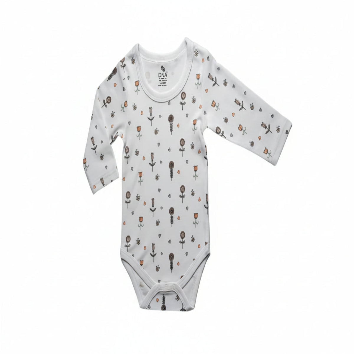 Baby onesie with floral pattern on a white background