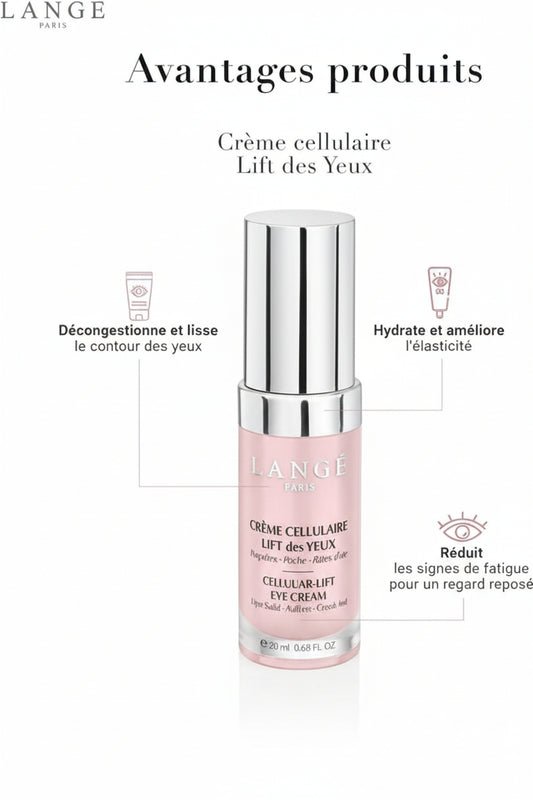 Lange Paris eye cream bottle with text on a white background