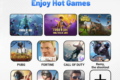 Collection of game icons with titles on a promotional graphic for hot games.