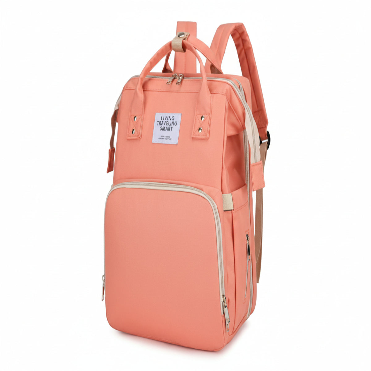 Pink backpack on a white background