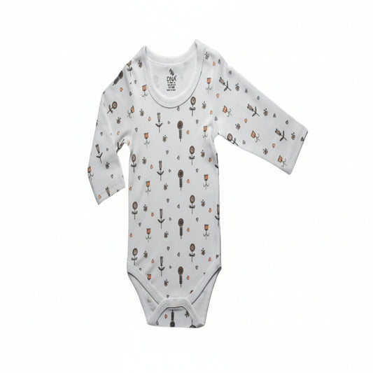 Baby onesie with floral pattern on a white background