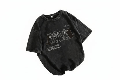 Black t-shirt with white graphic design on a white background
