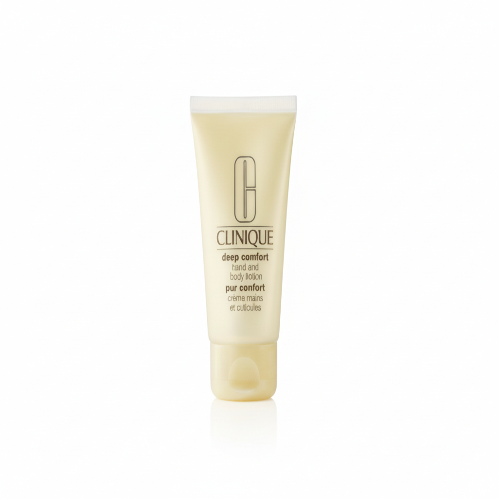 Clinique deep comfort hand cream on a white background