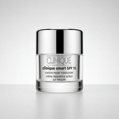 Clinique smart SPF 15 moisturizer jar on a white background