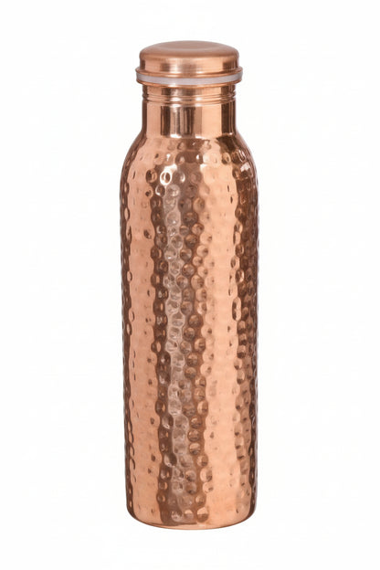 Copper water bottle with a textured surface on a white background