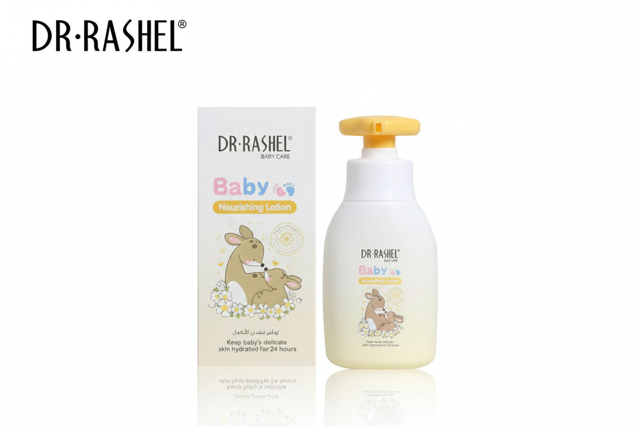 Dr. Rashel baby lotion bottle and packaging on a white background