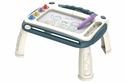 Children's drawing board with colorful pens on a white background