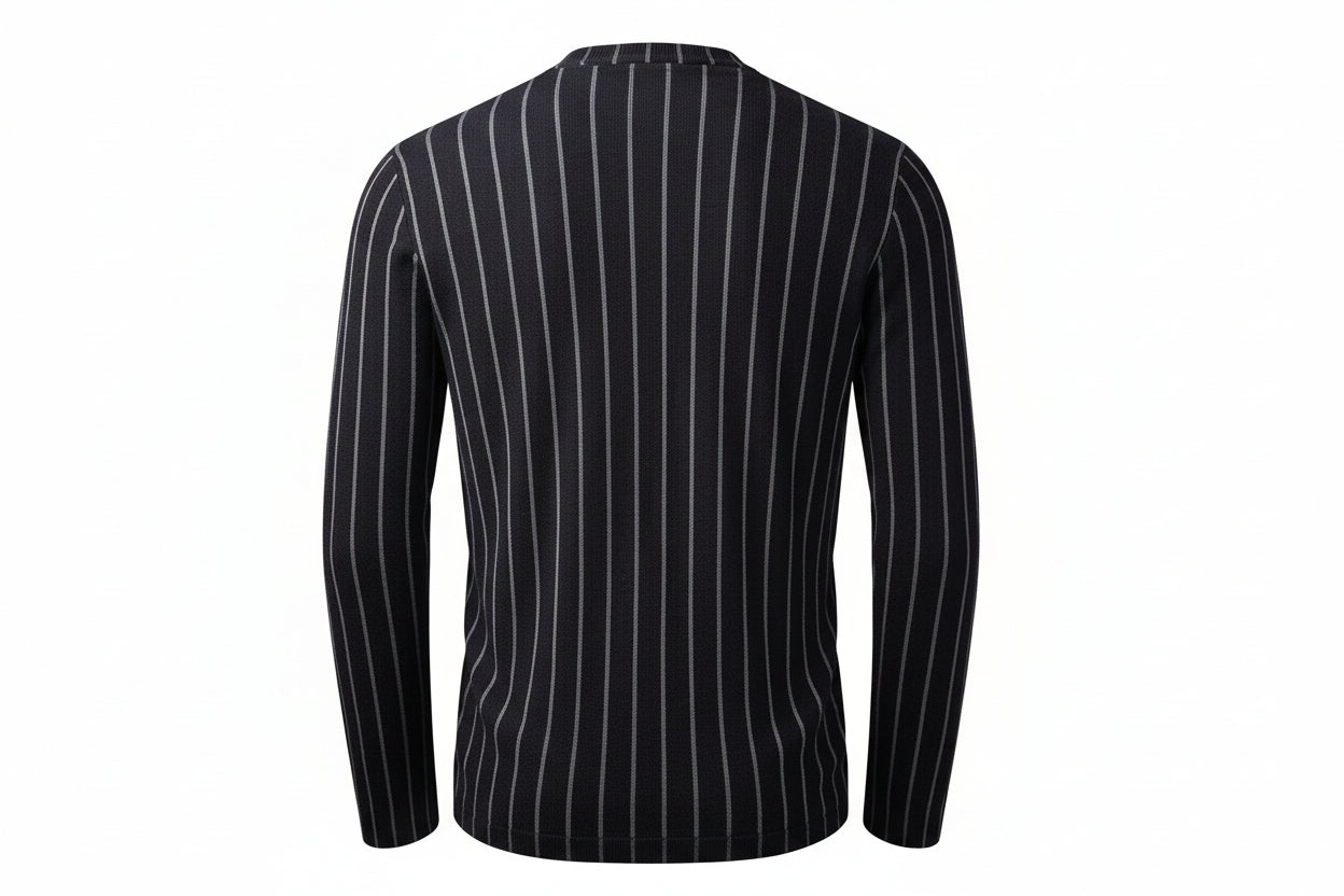 Black pinstripe shirt on a white background