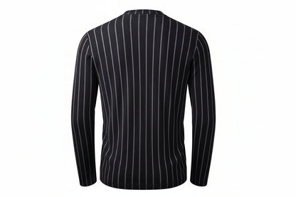 Black pinstripe shirt on a white background