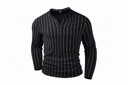 Black pinstripe long-sleeve shirt on a white background