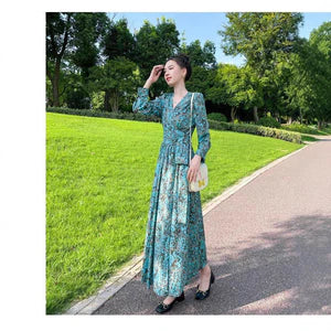 French-style Cinched Chiffon Maxi Dress