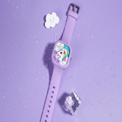 Purple watch with a unique face on a purple background