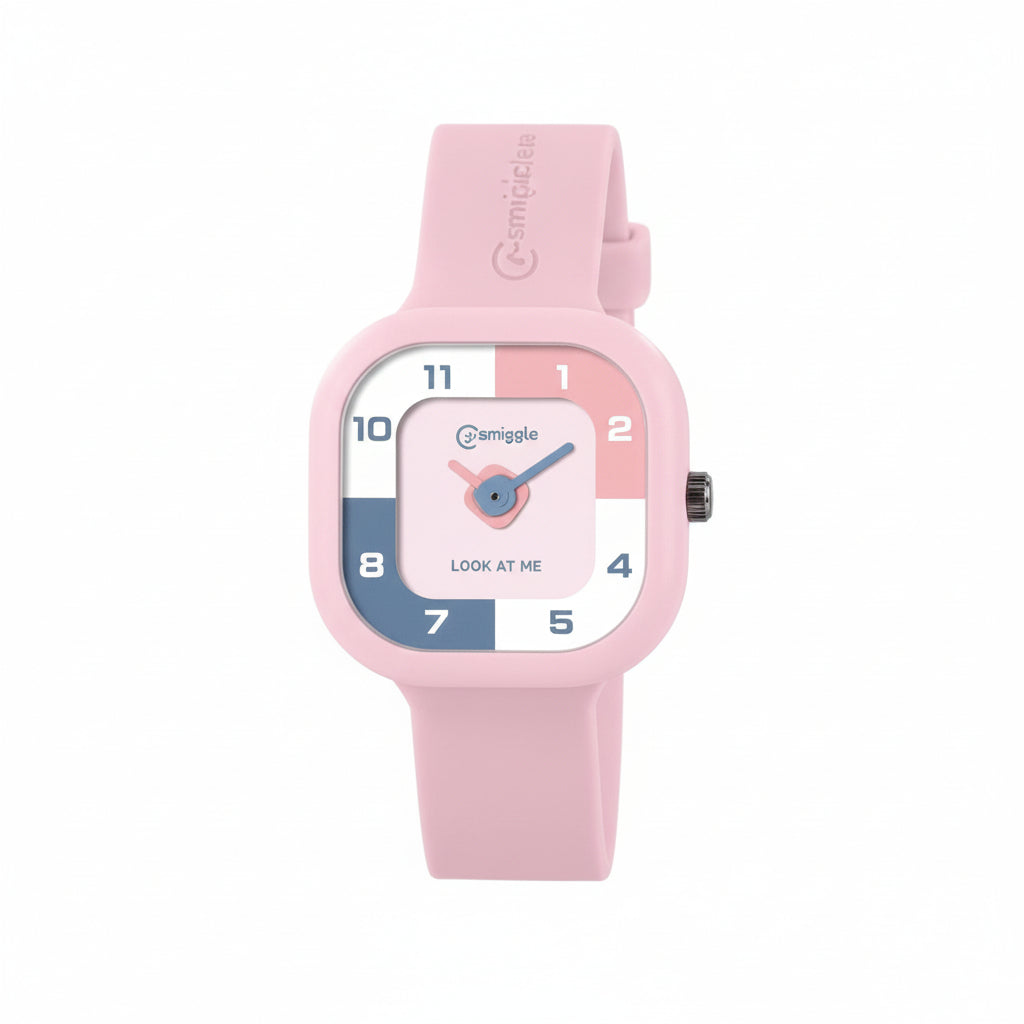 Pink watch with a unique design on a white background