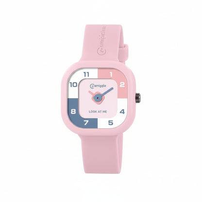 Pink watch with a unique design on a white background