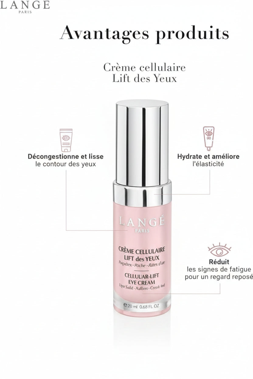 Lange Paris eye cream bottle with text on a white background