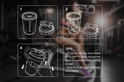 Instructions for using a coffee maker with icons and text on a blurred background