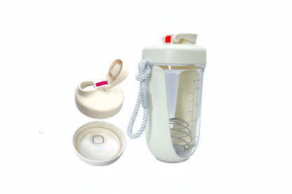 White water bottle with clear lid and components on a white background