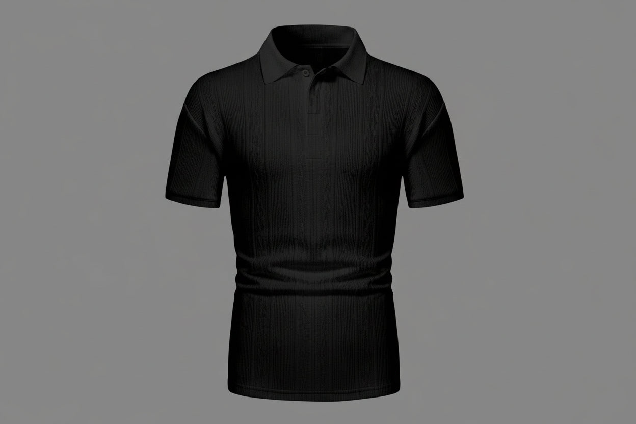 Black polo shirt on a gray background