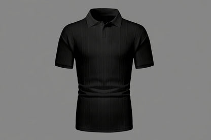 Black polo shirt on a gray background