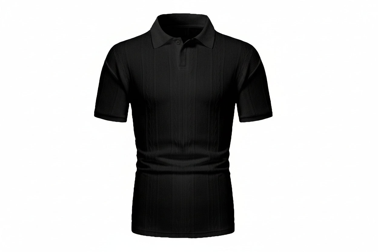 Black polo shirt on a white background