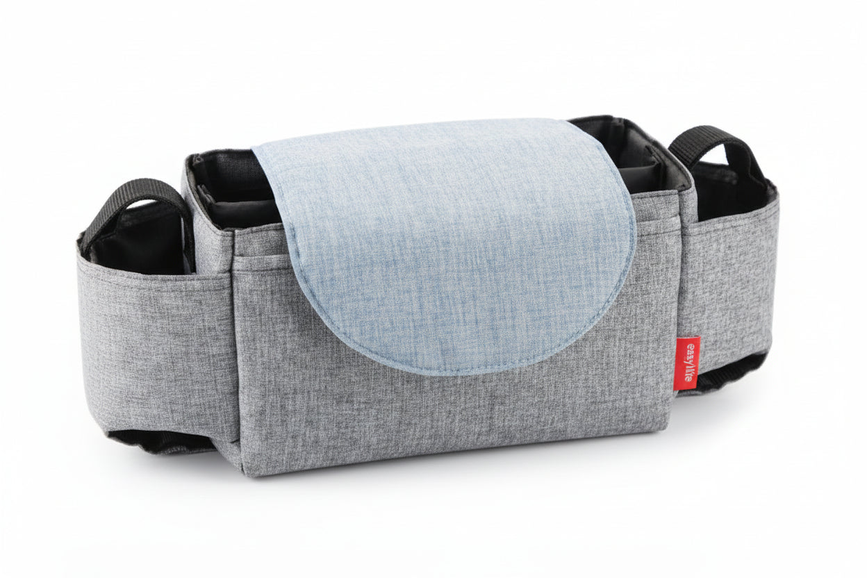 Gray bag with a blue pad on a white background
