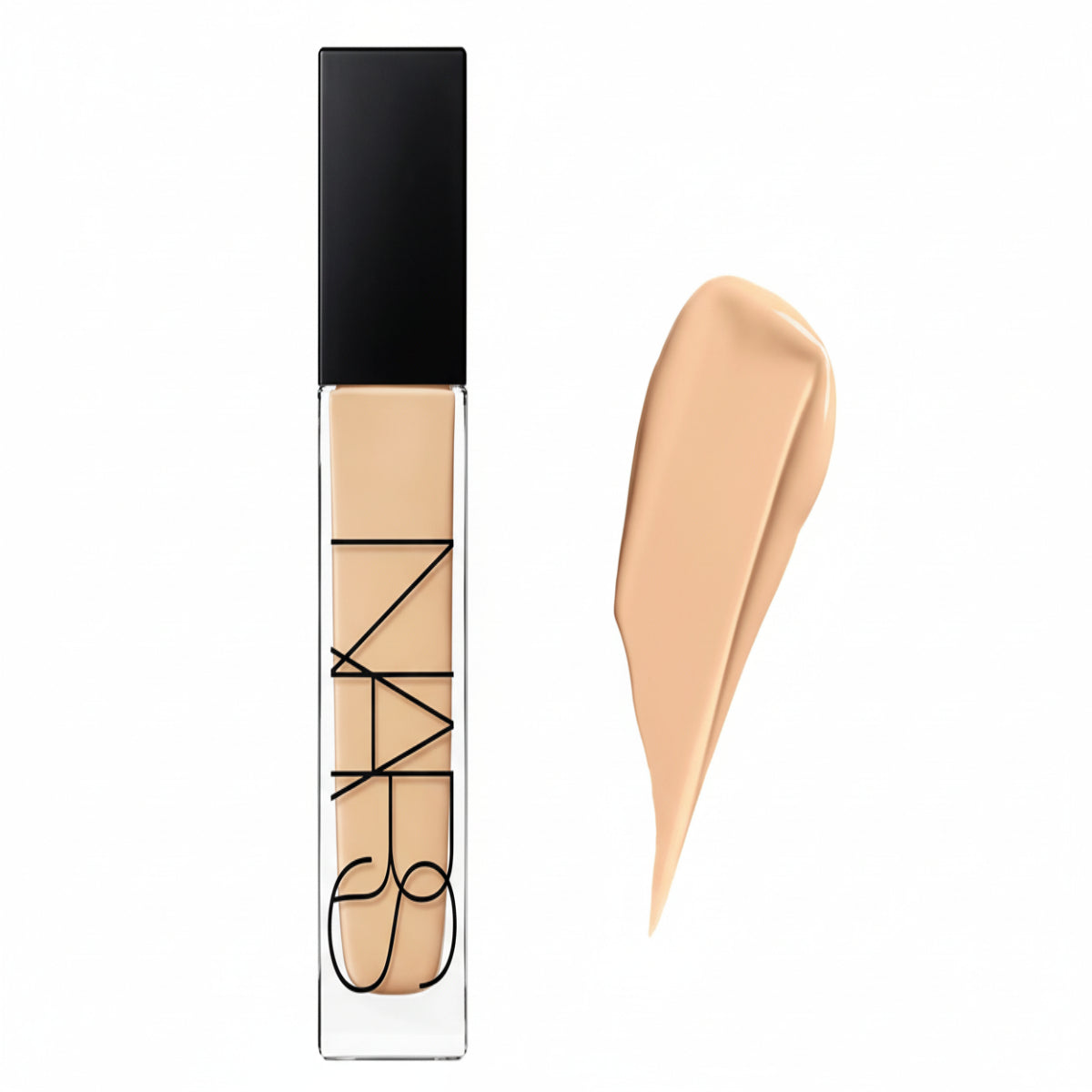NARS foundation bottle with a swatch of beige color on a white background