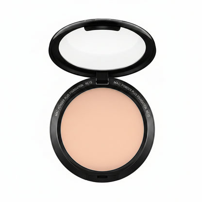 Compact powder in a black case on a white background