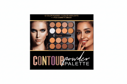 Contour powder palette with two models and product packaging.