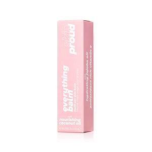 Pink box of 'proud' balm on a white background