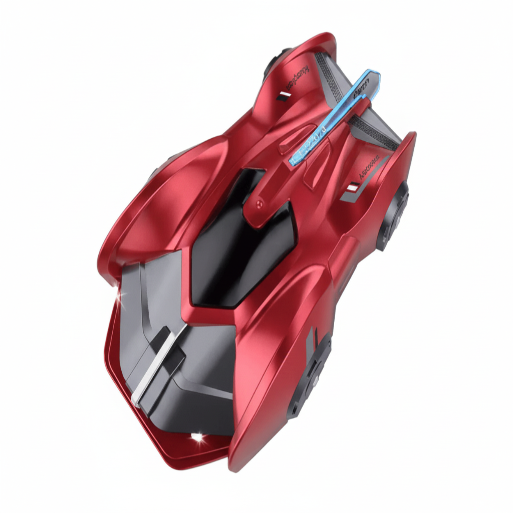 Red gaming mouse with black accents on a white background