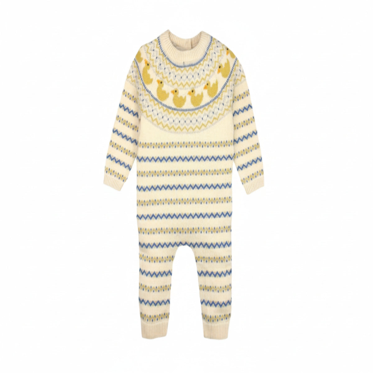 Baby romper with duck pattern on a white background