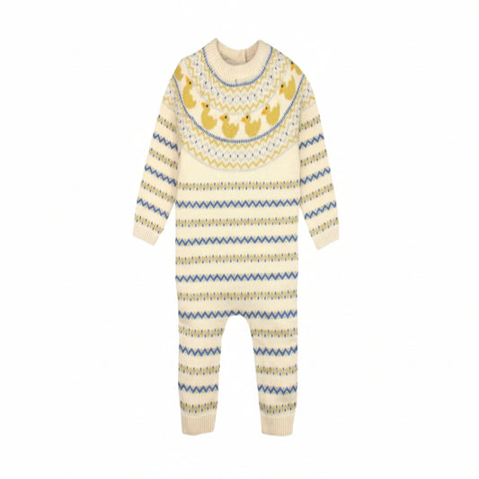 Baby romper with duck pattern on a white background
