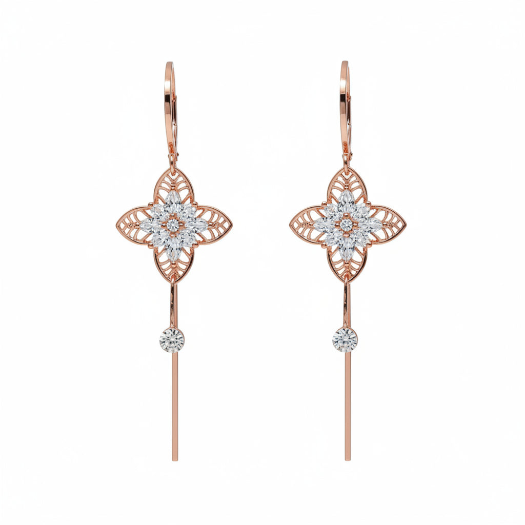 Pair of floral earrings on a white background