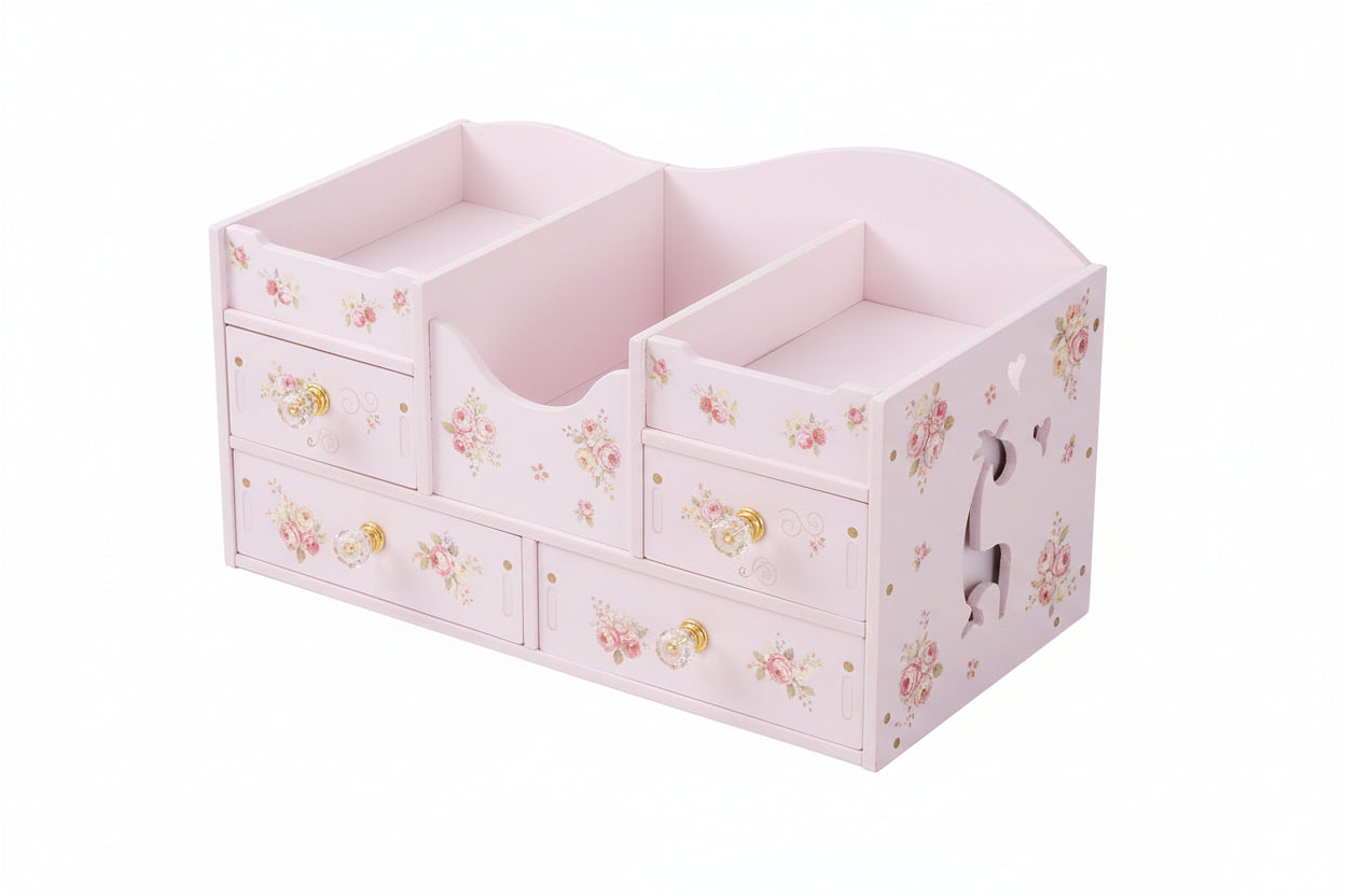 White jewelry box with gold accents on a white background